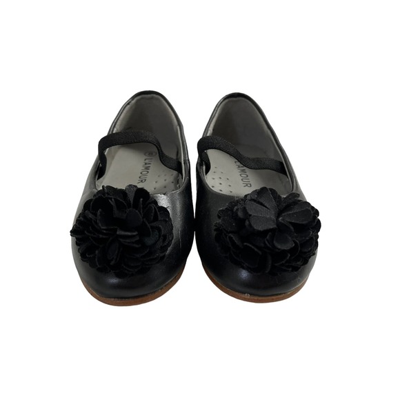 L'AMOUR Girls Black Flower Slip On Flats 8 - Picture 3 of 6